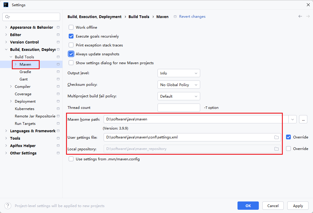 Maven导入设置界面